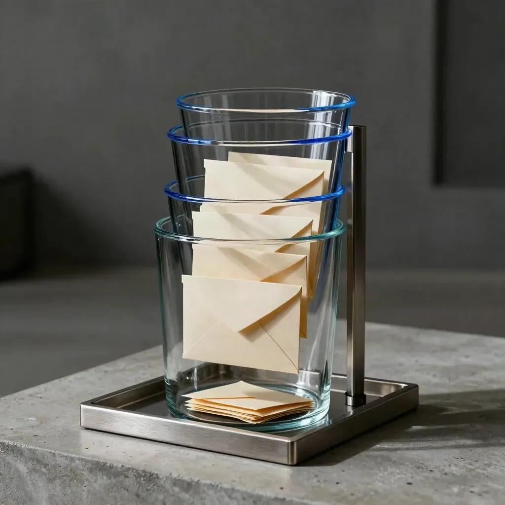 Installation de génération de leads en verre et métal, enveloppes scellées vers un bac de tri.